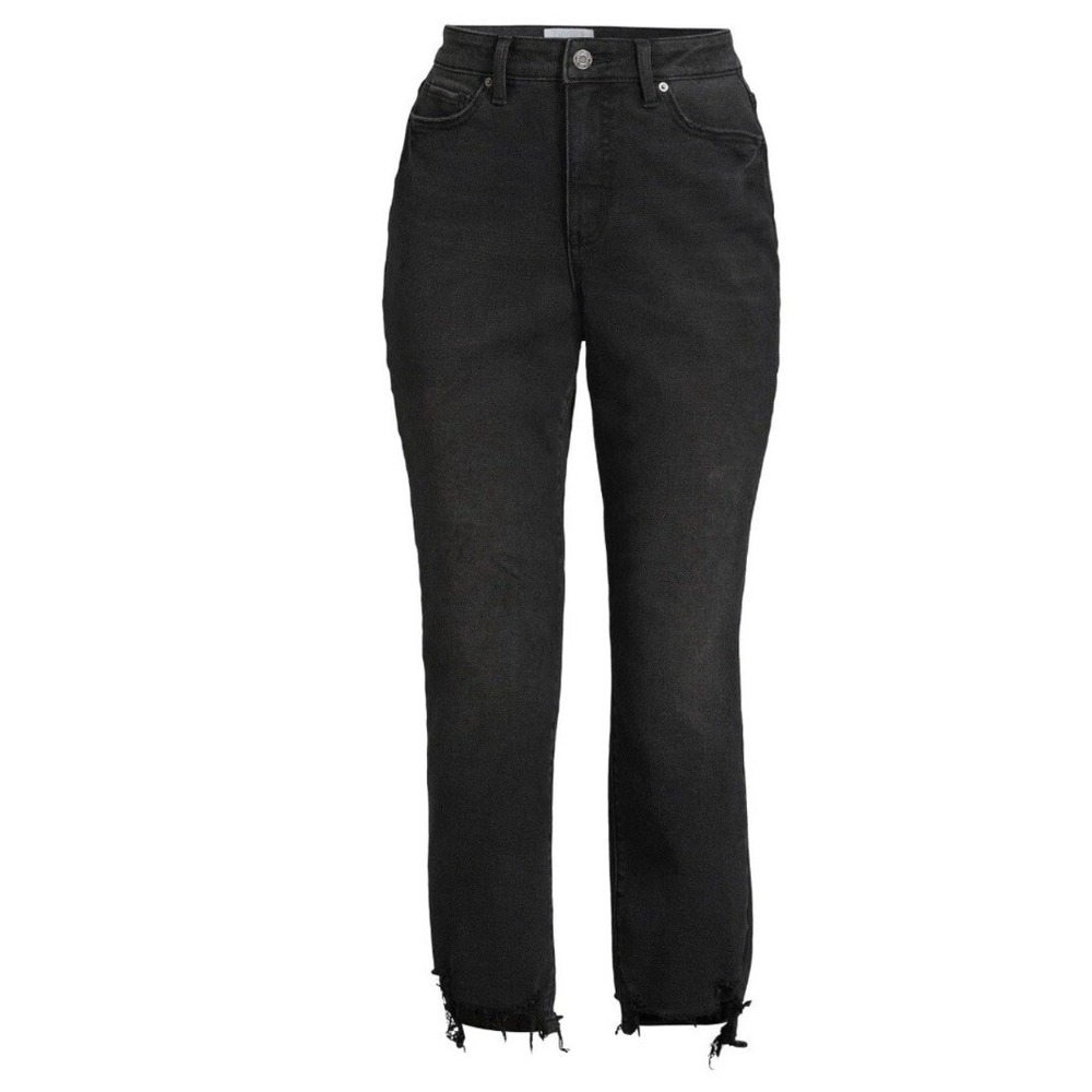 Time and Tru High-Rise Ankle Jeans Size 0 Straight Leg Raw Hem‎ Black Wash